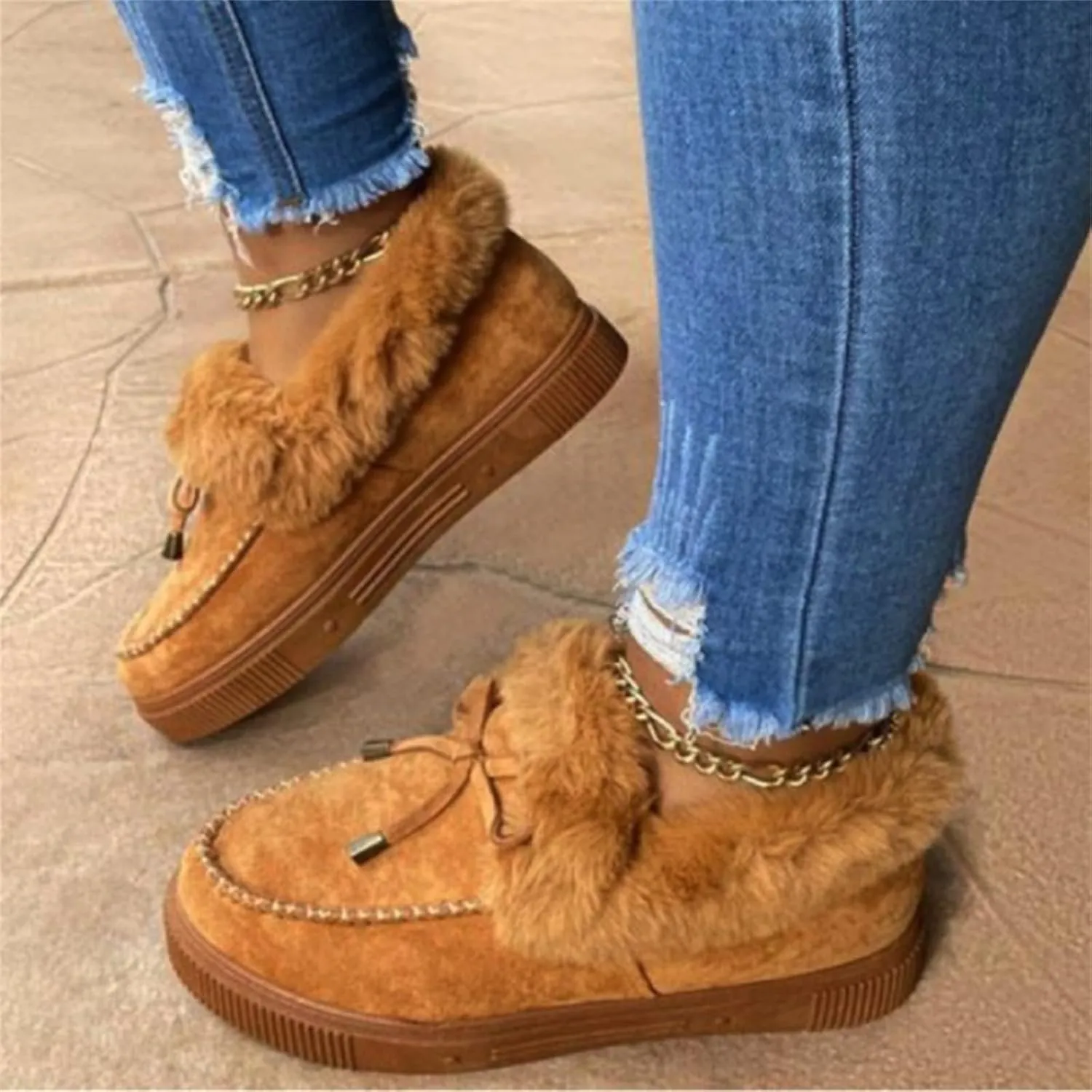 Winter Boots For Women 2024 Snow Boots Warm Fur Lined Anti-Slip Outdoor Slip On Ankle Booties Comfort Loafers Shoes