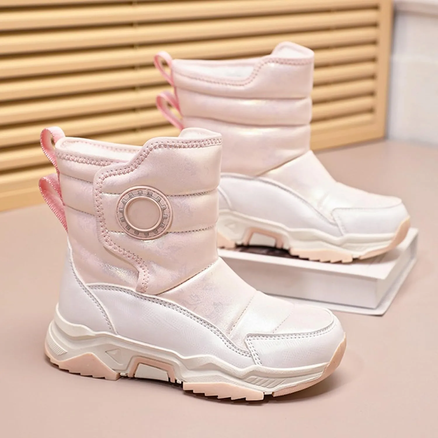 Winter Snow Boots For Kids Boys Girls Childrens 𝐖aterproof Shoes Thick Warm Ski Booties Fashion Comfy Non Slip