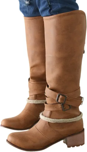 Women Boots Western Cowgirl Cowboy Boots Wide Calf Round Toe Vintage Embroidered Pull On Booties Shoes