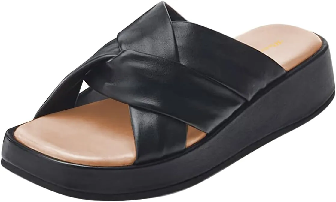 Women Classic Soft Insole Open Toe Platform Wedge Mules Slip on Casual Daily Indoor Outdoor Slide Sandals Size 4-16 US