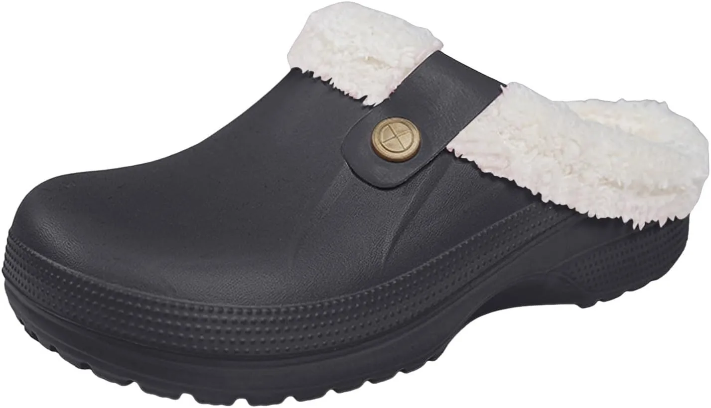Women Clogs Shoes Winter Classic Fur Lined Clogs Waterproof Winter Fuzzy Slippers for Women Men Indoor and Outdoor