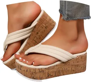Women Dressy Summer Boho Clip Toe Platform Shoes with Arch Support Sandals Comfortable Flip Flops Outdoor Walking