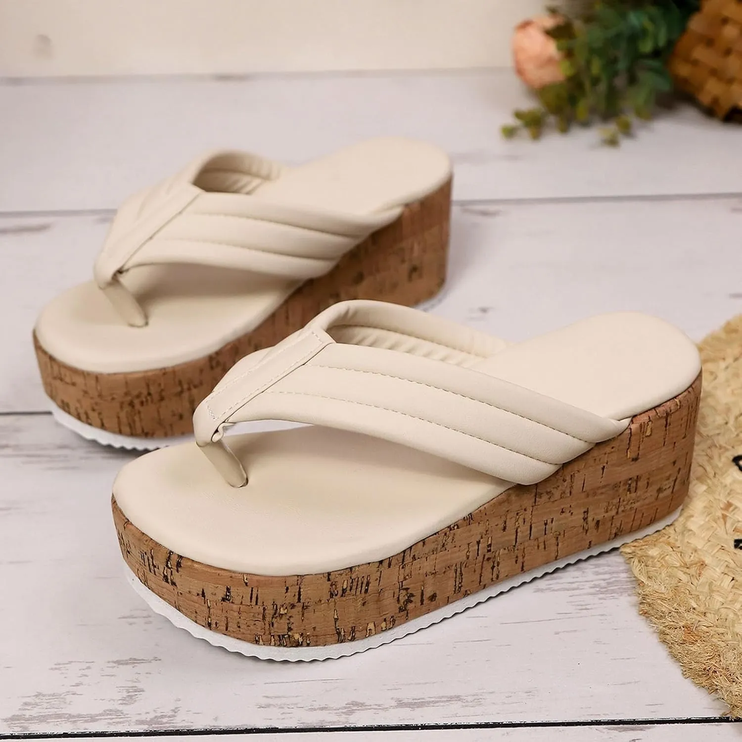 Women Dressy Summer Boho Clip Toe Platform Shoes with Arch Support Sandals Comfortable Flip Flops Outdoor Walking