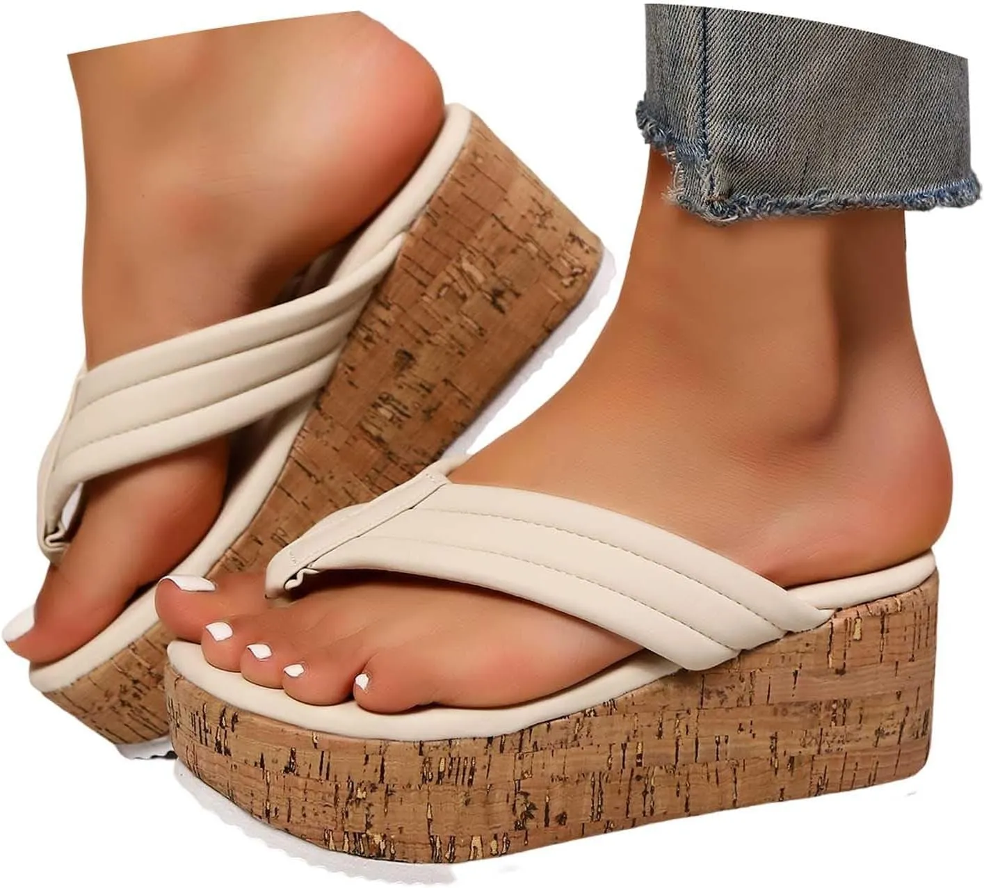 Women Dressy Summer Boho Clip Toe Platform Shoes with Arch Support Sandals Comfortable Flip Flops Outdoor Walking