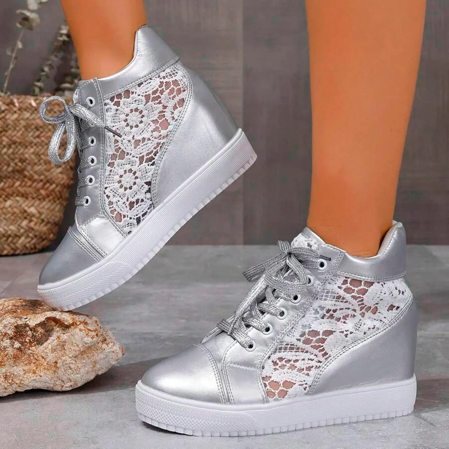 Women Fashion Platform Sneakers High Hidden Heel Wedge Walking Shoes Brides Wedding Shoes Women's Fashion Sneakers High Chunky Heel Loafers Platform Hidden Heels for Women with Ankle Walking Shoes