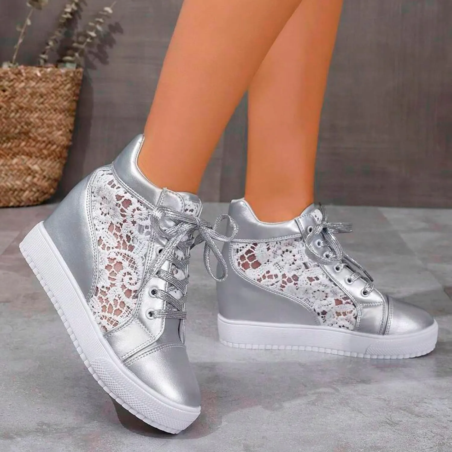 Women Fashion Platform Sneakers High Hidden Heel Wedge Walking Shoes Brides Wedding Shoes Women's Fashion Sneakers High Chunky Heel Loafers Platform Hidden Heels for Women with Ankle Walking Shoes