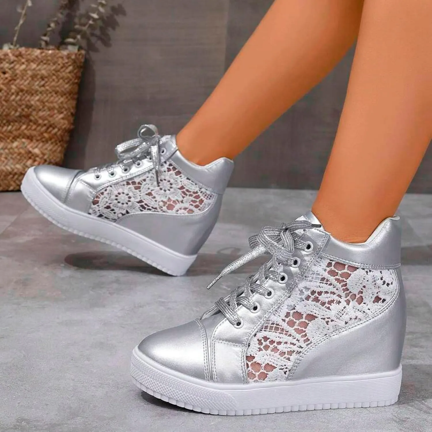 Women Fashion Platform Sneakers High Hidden Heel Wedge Walking Shoes Brides Wedding Shoes Women's Fashion Sneakers High Chunky Heel Loafers Platform Hidden Heels for Women with Ankle Walking Shoes