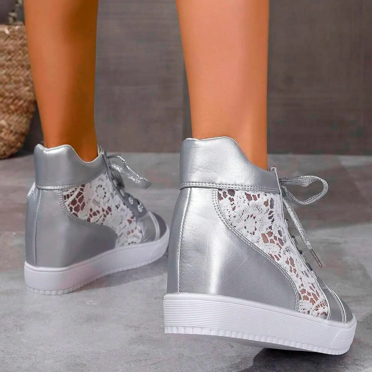 Women Fashion Platform Sneakers High Hidden Heel Wedge Walking Shoes Brides Wedding Shoes Women's Fashion Sneakers High Chunky Heel Loafers Platform Hidden Heels for Women with Ankle Walking Shoes