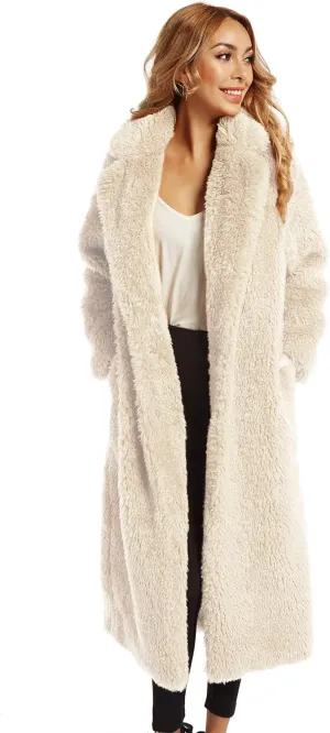 Women Faux Fur Winter Coats Comfort Warm Outerwear Open Front Long Cardigan Overcoat Jacket