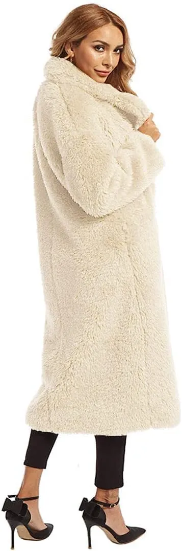 Women Faux Fur Winter Coats Comfort Warm Outerwear Open Front Long Cardigan Overcoat Jacket