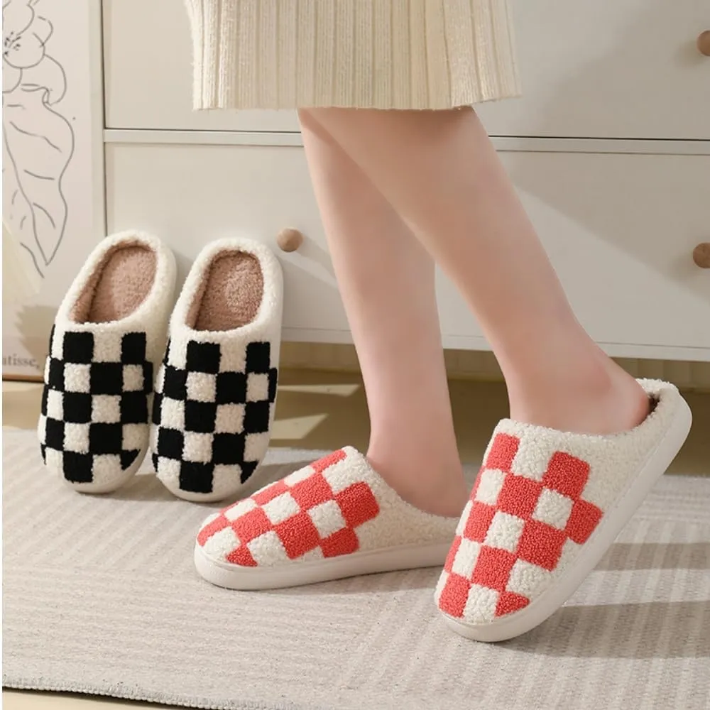 Women Home Slippers Cute Pattern Strawberry Slippers Indoor Outdoor Plaid Shoes Warm Soft Bedroom Shoes Fuzzy Closed Toe Sandals Non Slip House Bedroom Slippers