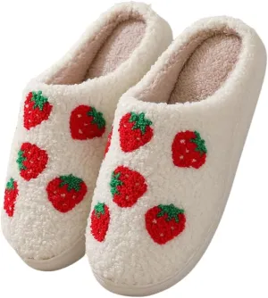 Women Home Slippers Cute Pattern Strawberry Slippers Indoor Outdoor Plaid Shoes Warm Soft Bedroom Shoes Fuzzy Closed Toe Sandals Non Slip House Bedroom Slippers
