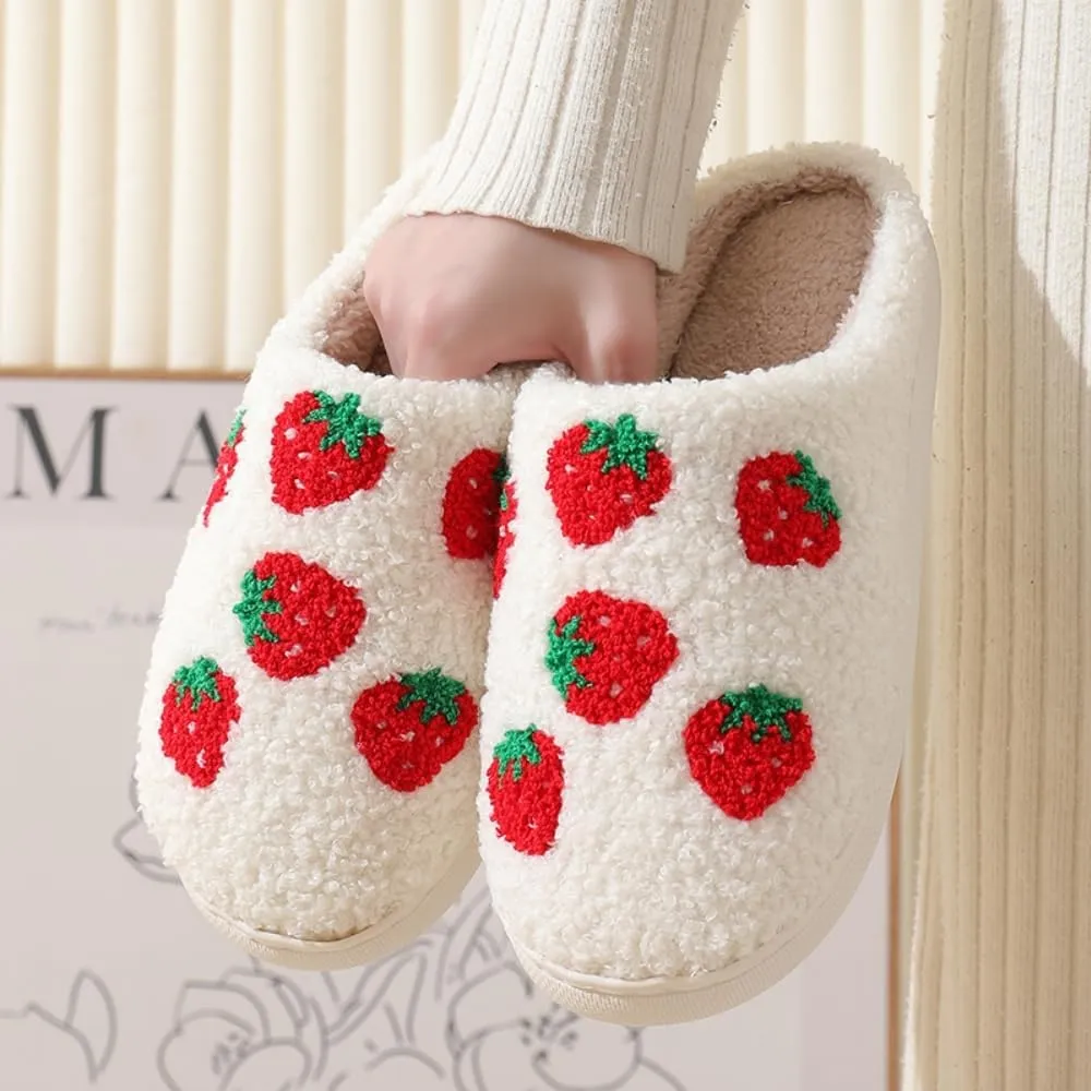 Women Home Slippers Cute Pattern Strawberry Slippers Indoor Outdoor Plaid Shoes Warm Soft Bedroom Shoes Fuzzy Closed Toe Sandals Non Slip House Bedroom Slippers
