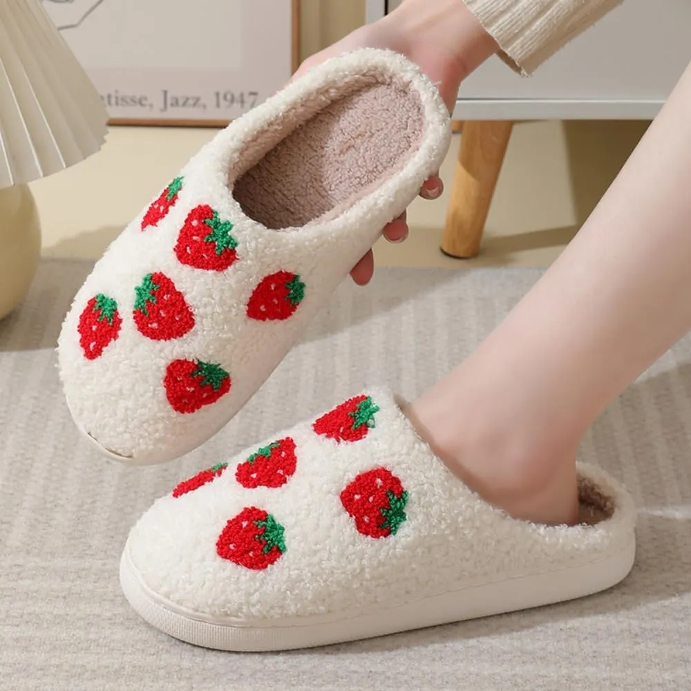 Women Home Slippers Cute Pattern Strawberry Slippers Indoor Outdoor Plaid Shoes Warm Soft Bedroom Shoes Fuzzy Closed Toe Sandals Non Slip House Bedroom Slippers
