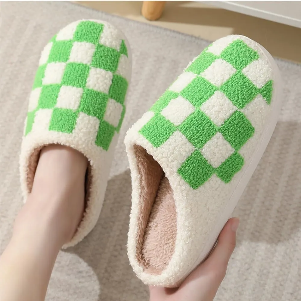 Women Home Slippers Cute Pattern Strawberry Slippers Indoor Outdoor Plaid Shoes Warm Soft Bedroom Shoes Fuzzy Closed Toe Sandals Non Slip House Bedroom Slippers