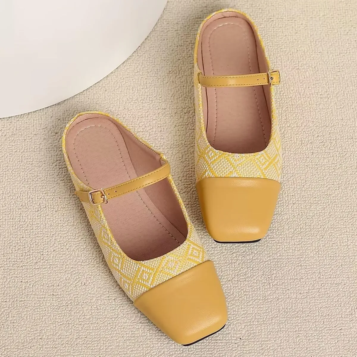 Women Mules Elegant Dressy Flats Closed Toe Microfiber Leather Shoes Adjustable Buckle Strap Mary Jane Casual Office Shoes