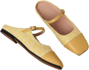 Women Mules Elegant Dressy Flats Closed Toe Microfiber Leather Shoes Adjustable Buckle Strap Mary Jane Casual Office Shoes