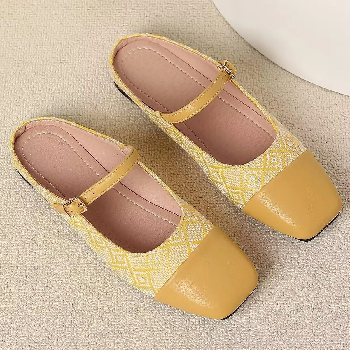 Women Mules Elegant Dressy Flats Closed Toe Microfiber Leather Shoes Adjustable Buckle Strap Mary Jane Casual Office Shoes
