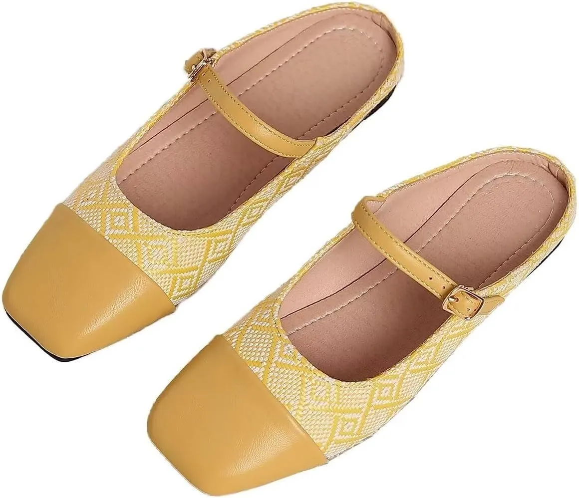 Women Mules Elegant Dressy Flats Closed Toe Microfiber Leather Shoes Adjustable Buckle Strap Mary Jane Casual Office Shoes
