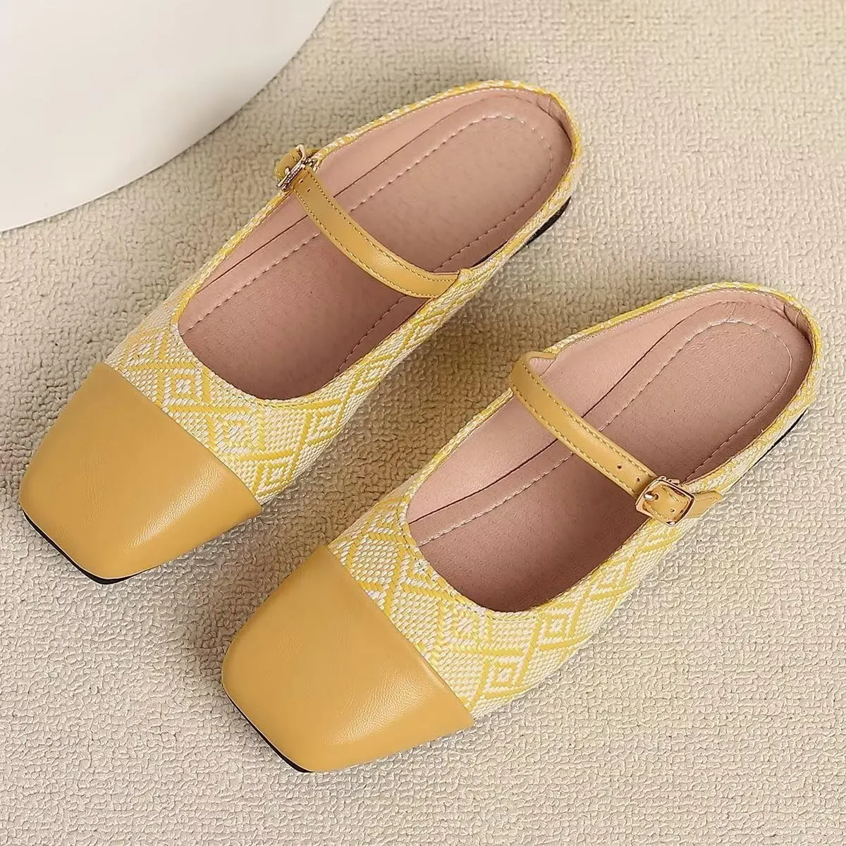Women Mules Elegant Dressy Flats Closed Toe Microfiber Leather Shoes Adjustable Buckle Strap Mary Jane Casual Office Shoes