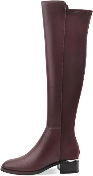 Women Over the Knee High Boots Chunky Heel Round Toe Low Heeled Boots with Stretchy Panel for Women Girls Ladies Fall Winter