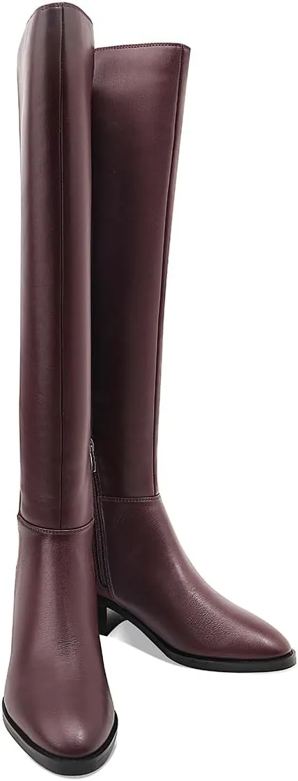 Women Over the Knee High Boots Chunky Heel Round Toe Low Heeled Boots with Stretchy Panel for Women Girls Ladies Fall Winter