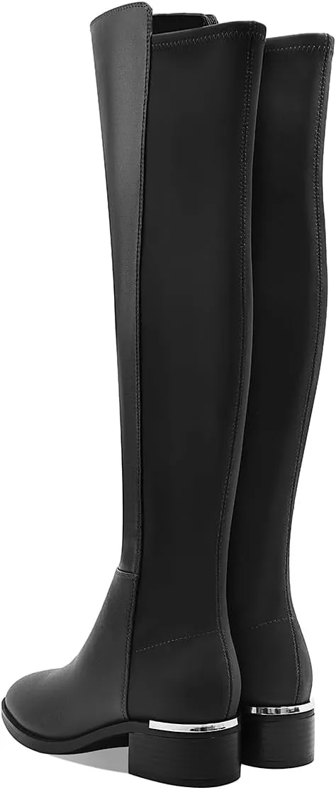 Women Over the Knee High Boots Chunky Heel Round Toe Low Heeled Boots with Stretchy Panel for Women Girls Ladies Fall Winter