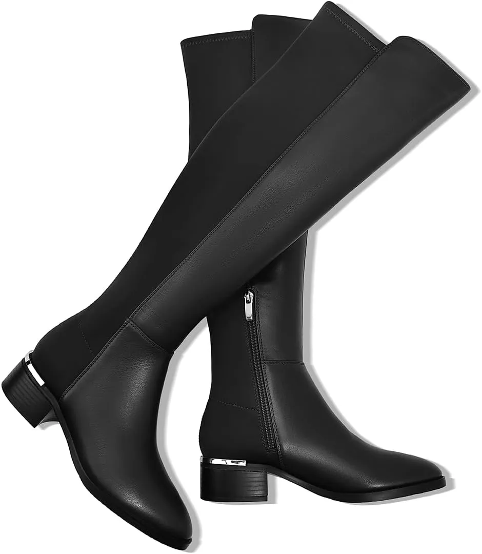 Women Over the Knee High Boots Chunky Heel Round Toe Low Heeled Boots with Stretchy Panel for Women Girls Ladies Fall Winter