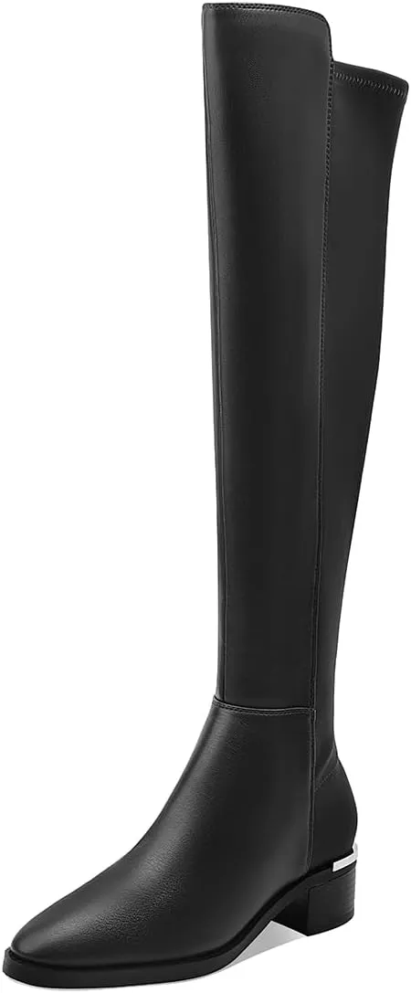 Women Over the Knee High Boots Chunky Heel Round Toe Low Heeled Boots with Stretchy Panel for Women Girls Ladies Fall Winter
