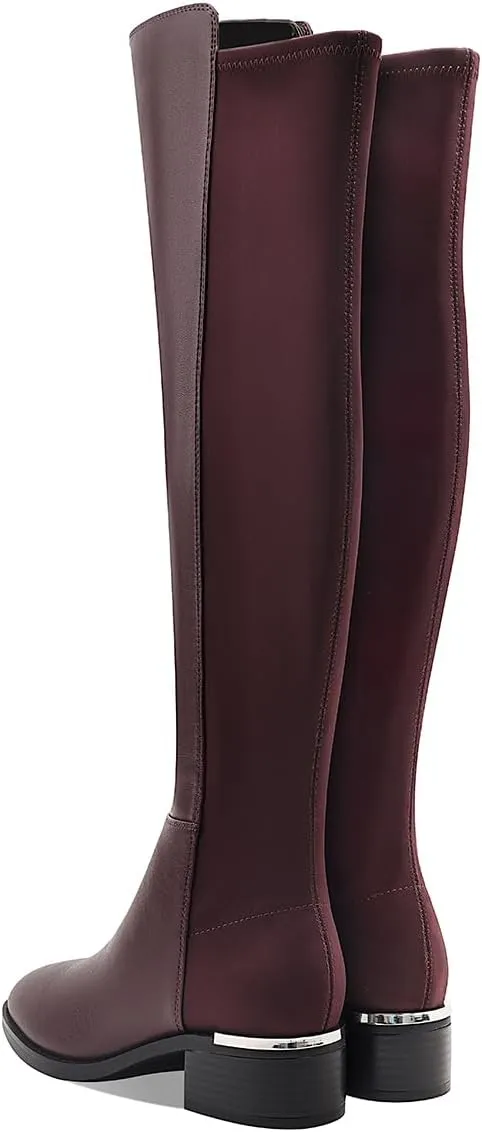 Women Over the Knee High Boots Chunky Heel Round Toe Low Heeled Boots with Stretchy Panel for Women Girls Ladies Fall Winter