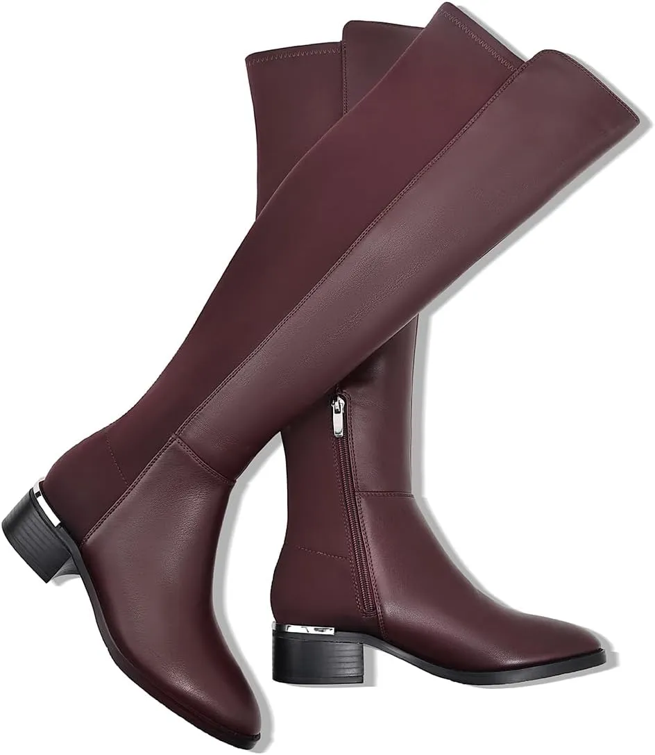 Women Over the Knee High Boots Chunky Heel Round Toe Low Heeled Boots with Stretchy Panel for Women Girls Ladies Fall Winter