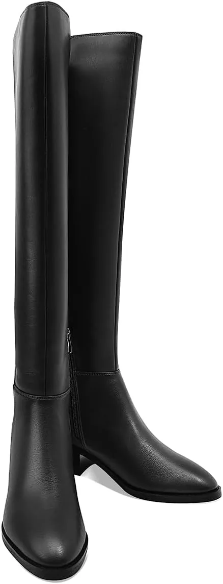 Women Over the Knee High Boots Chunky Heel Round Toe Low Heeled Boots with Stretchy Panel for Women Girls Ladies Fall Winter