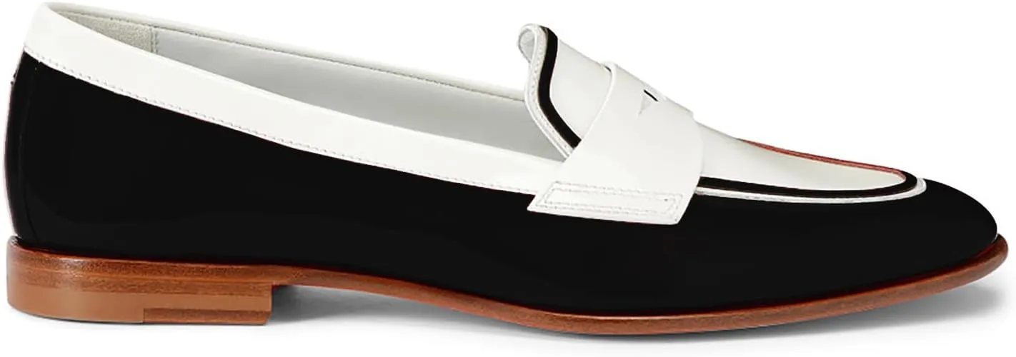 Women Patent Slip On Loafer Flats Two Tone Round Toe Flat Heel Penny Loafers Casual 1 inch Low Heel Loafer Dress Shoes Oxford Comfort Chic Colorblock Office Ladies Basic 4-11 M US