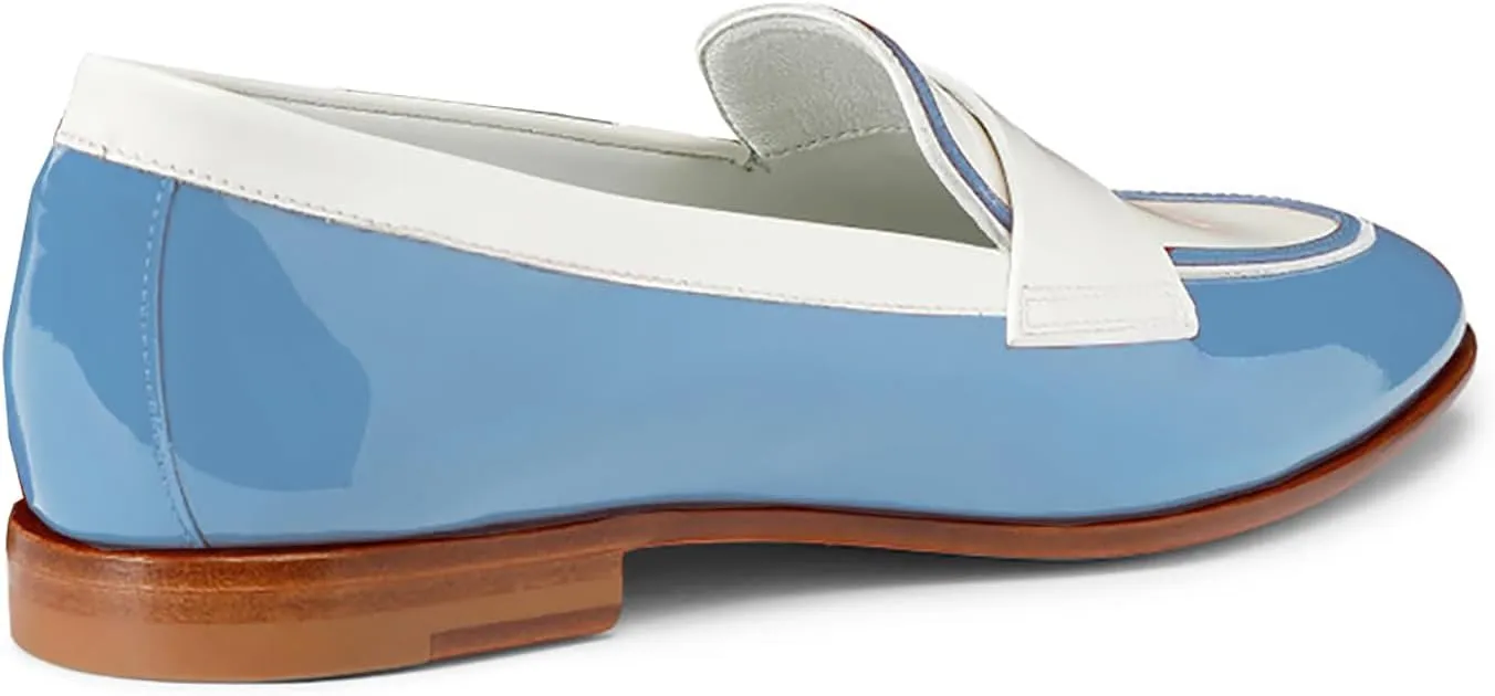 Women Patent Slip On Loafer Flats Two Tone Round Toe Flat Heel Penny Loafers Casual 1 inch Low Heel Loafer Dress Shoes Oxford Comfort Chic Colorblock Office Ladies Basic 4-11 M US