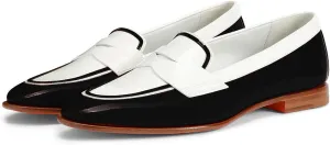 Women Patent Slip On Loafer Flats Two Tone Round Toe Flat Heel Penny Loafers Casual 1 inch Low Heel Loafer Dress Shoes Oxford Comfort Chic Colorblock Office Ladies Basic 4-11 M US
