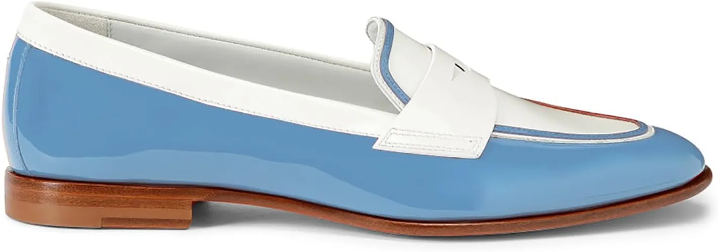 Women Patent Slip On Loafer Flats Two Tone Round Toe Flat Heel Penny Loafers Casual 1 inch Low Heel Loafer Dress Shoes Oxford Comfort Chic Colorblock Office Ladies Basic 4-11 M US