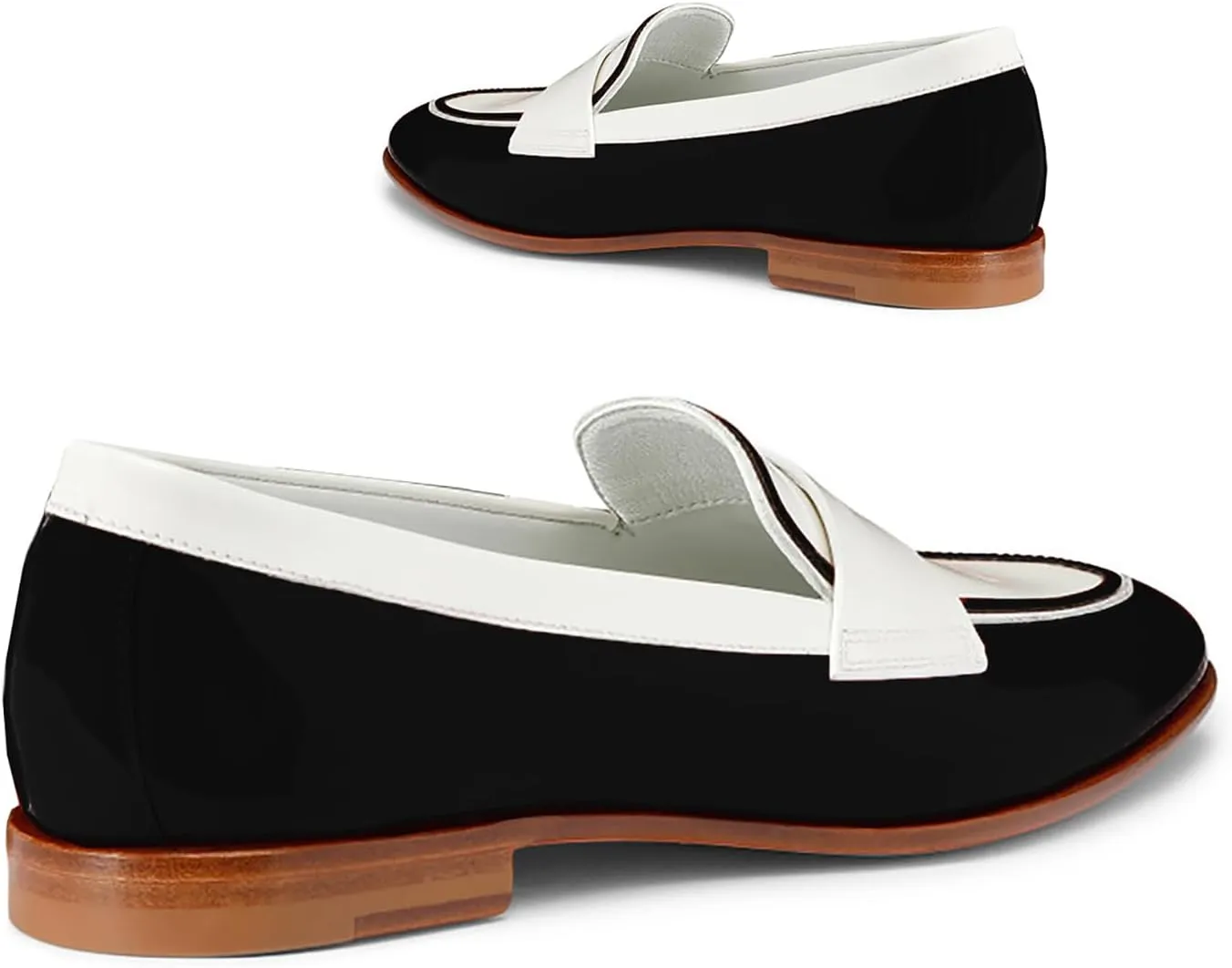 Women Patent Slip On Loafer Flats Two Tone Round Toe Flat Heel Penny Loafers Casual 1 inch Low Heel Loafer Dress Shoes Oxford Comfort Chic Colorblock Office Ladies Basic 4-11 M US