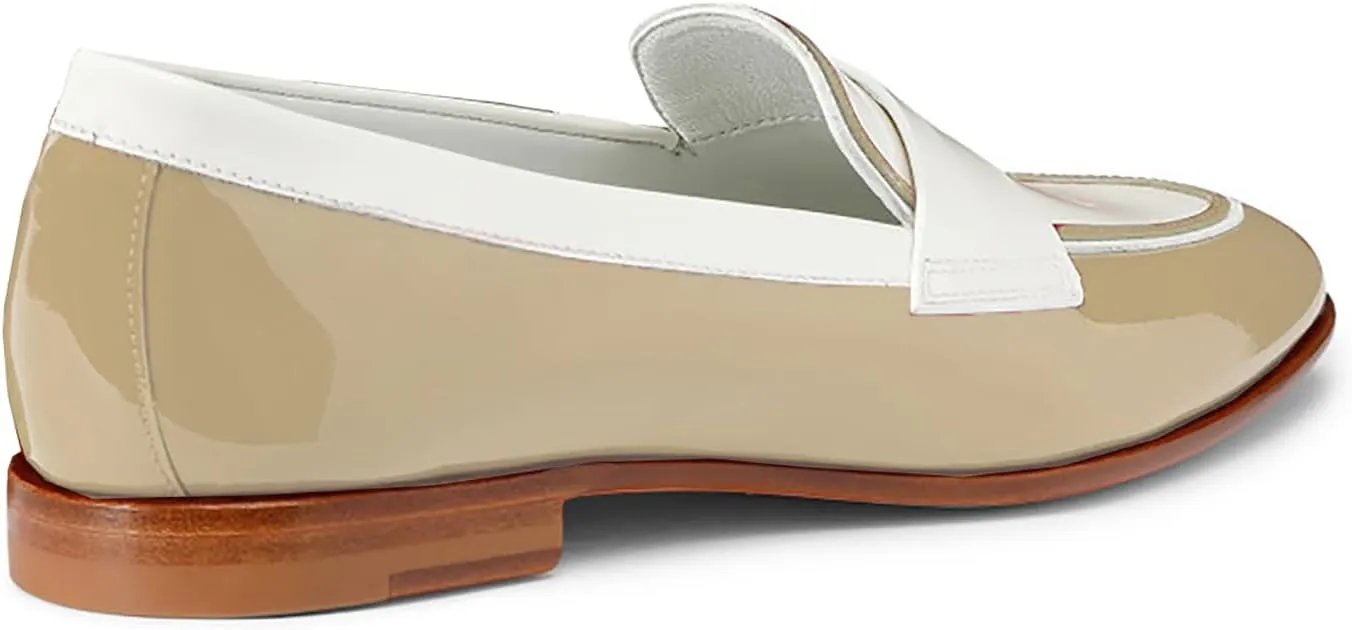 Women Patent Slip On Loafer Flats Two Tone Round Toe Flat Heel Penny Loafers Casual 1 inch Low Heel Loafer Dress Shoes Oxford Comfort Chic Colorblock Office Ladies Basic 4-11 M US
