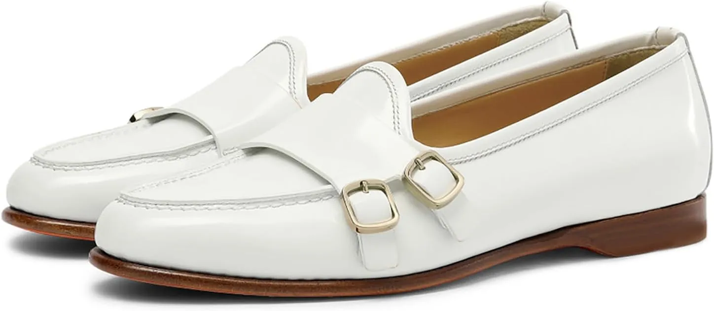 Women Round Toe Slip On Loafer Flats Monk Strap Casual Comfy 1 inch Flat Heel Dress Loafers Patent Buckle Strap Penny Loafers Office Ladies Walking Drive Loafers Retro 4-11 M US