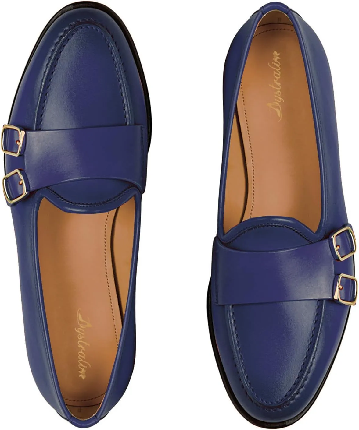 Women Round Toe Slip On Loafer Flats Monk Strap Casual Comfy 1 inch Flat Heel Dress Loafers Patent Buckle Strap Penny Loafers Office Ladies Walking Drive Loafers Retro 4-11 M US