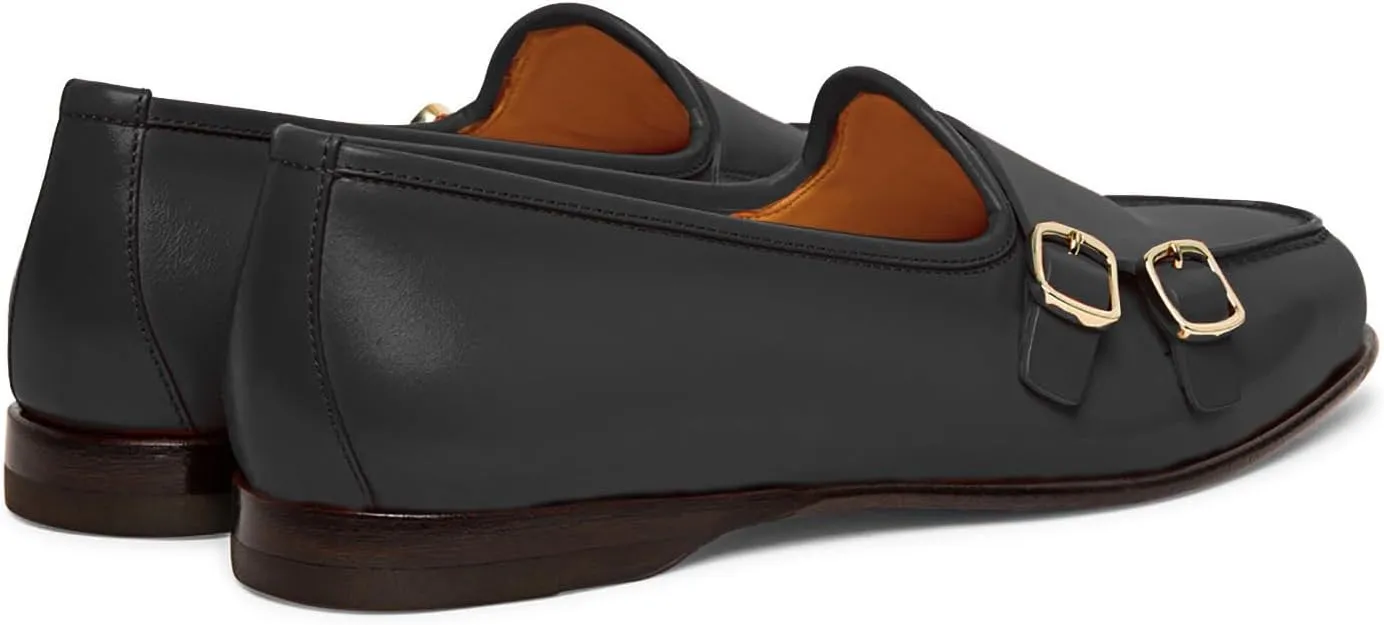 Women Round Toe Slip On Loafer Flats Monk Strap Casual Comfy 1 inch Flat Heel Dress Loafers Patent Buckle Strap Penny Loafers Office Ladies Walking Drive Loafers Retro 4-11 M US