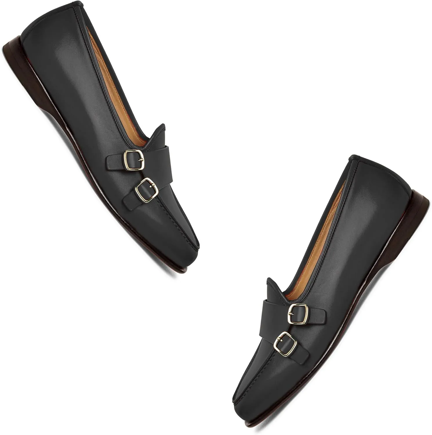 Women Round Toe Slip On Loafer Flats Monk Strap Casual Comfy 1 inch Flat Heel Dress Loafers Patent Buckle Strap Penny Loafers Office Ladies Walking Drive Loafers Retro 4-11 M US