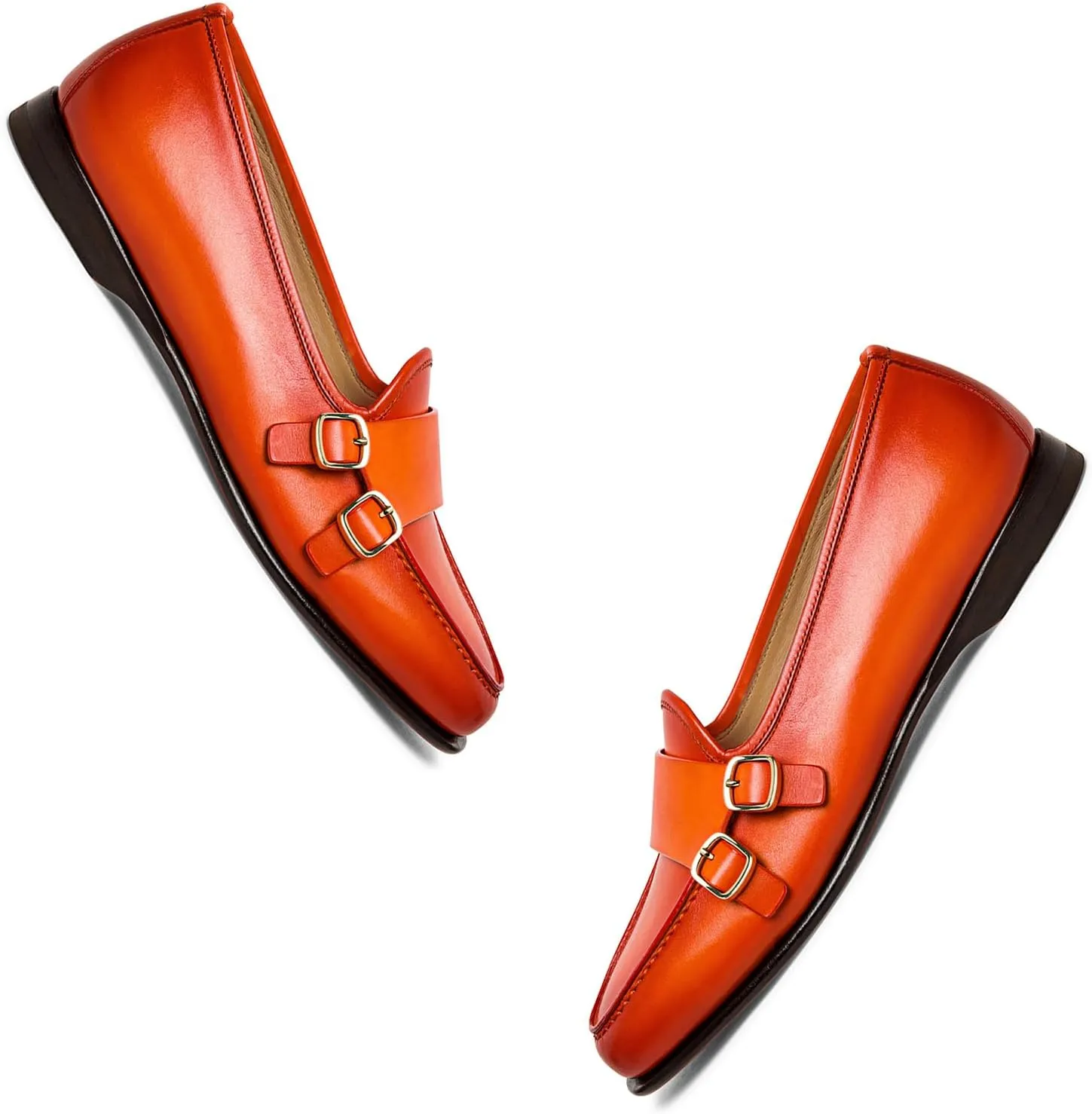 Women Round Toe Slip On Loafer Flats Monk Strap Casual Comfy 1 inch Flat Heel Dress Loafers Patent Buckle Strap Penny Loafers Office Ladies Walking Drive Loafers Retro 4-11 M US