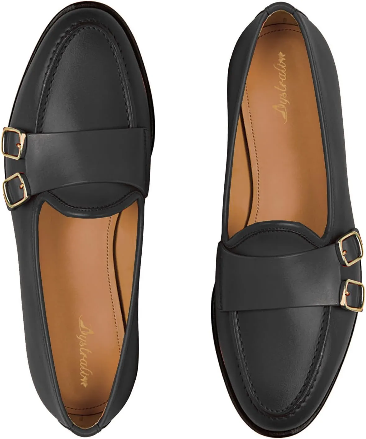 Women Round Toe Slip On Loafer Flats Monk Strap Casual Comfy 1 inch Flat Heel Dress Loafers Patent Buckle Strap Penny Loafers Office Ladies Walking Drive Loafers Retro 4-11 M US