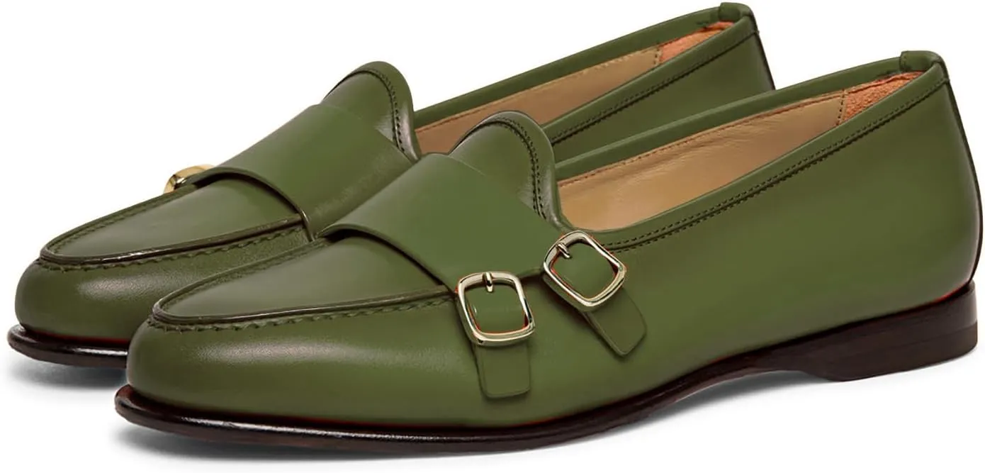 Women Round Toe Slip On Loafer Flats Monk Strap Casual Comfy 1 inch Flat Heel Dress Loafers Patent Buckle Strap Penny Loafers Office Ladies Walking Drive Loafers Retro 4-11 M US