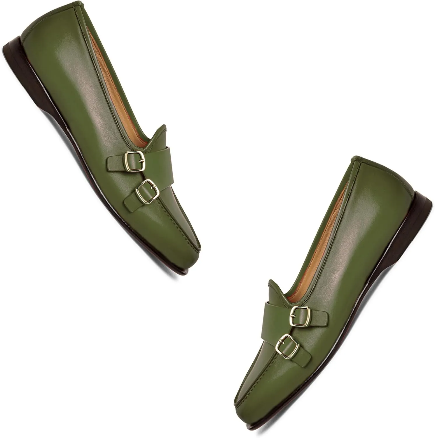 Women Round Toe Slip On Loafer Flats Monk Strap Casual Comfy 1 inch Flat Heel Dress Loafers Patent Buckle Strap Penny Loafers Office Ladies Walking Drive Loafers Retro 4-11 M US