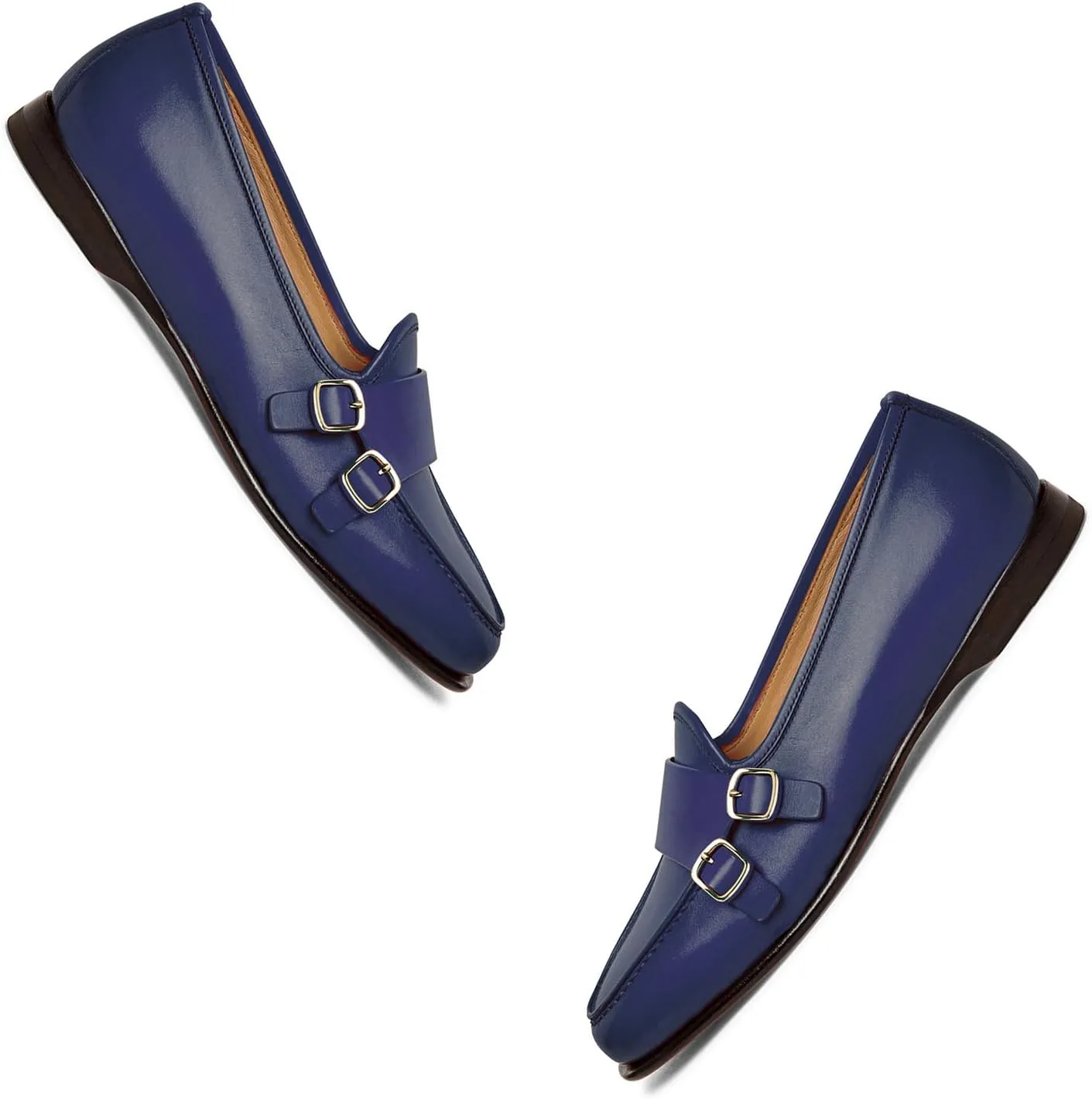 Women Round Toe Slip On Loafer Flats Monk Strap Casual Comfy 1 inch Flat Heel Dress Loafers Patent Buckle Strap Penny Loafers Office Ladies Walking Drive Loafers Retro 4-11 M US