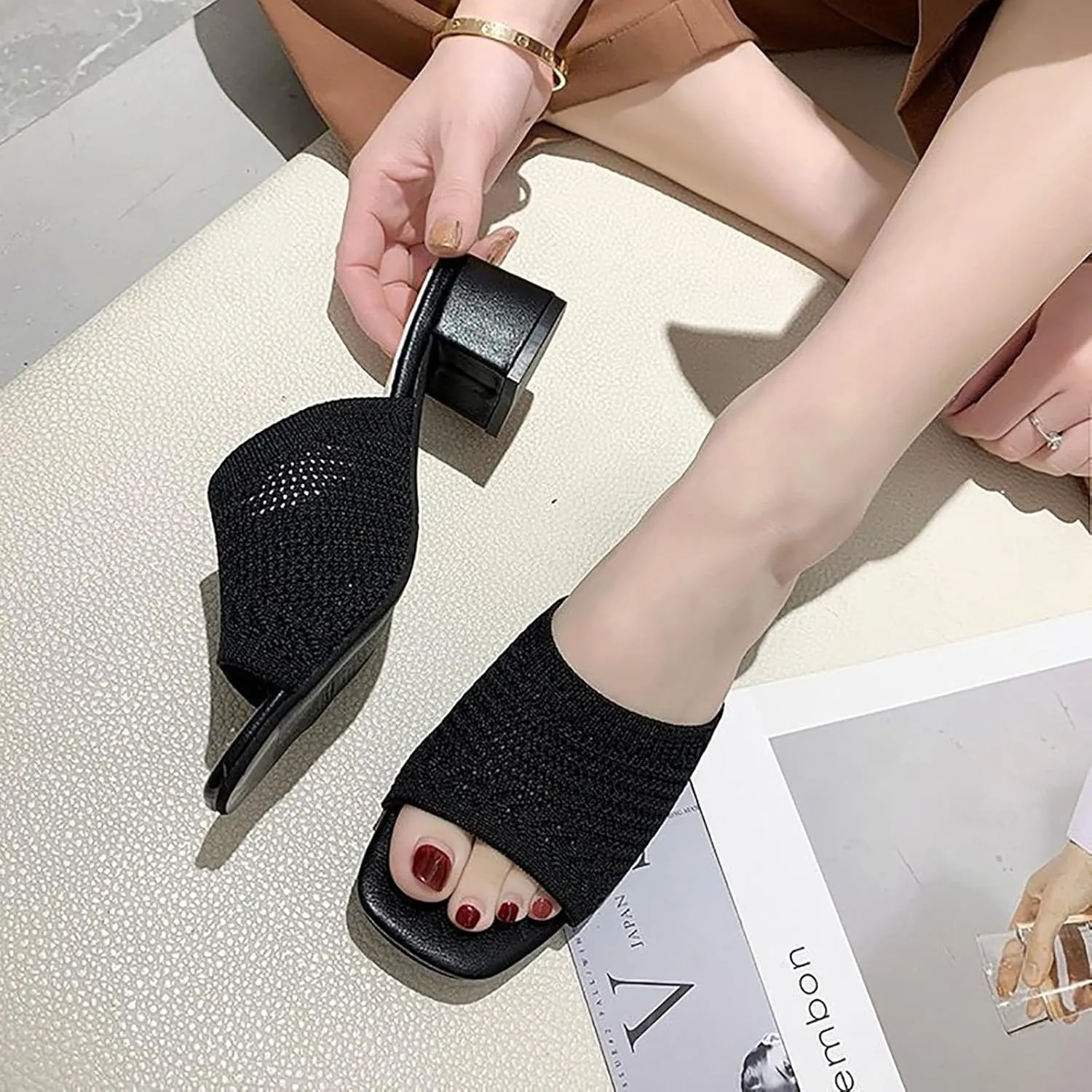 Women Strappy Heels Open Toe Square Toe Chunky Heel Ankle Strap Sandals Party Dress Shoes