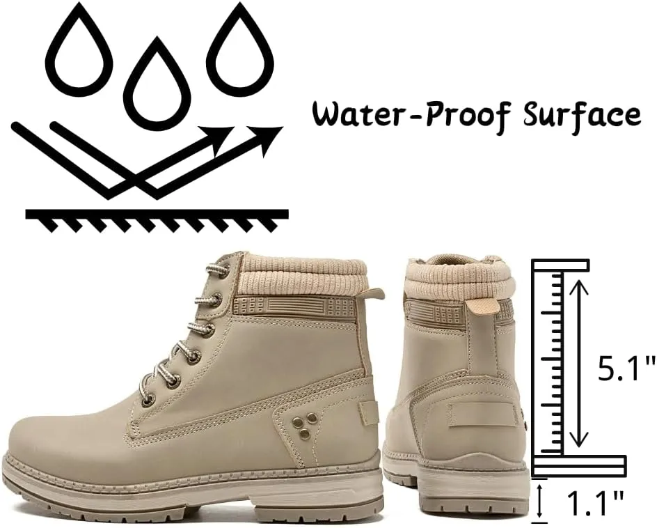 Women Work Hiking Boots - Comfortable Waterproof Lace Up Lightweight Black
