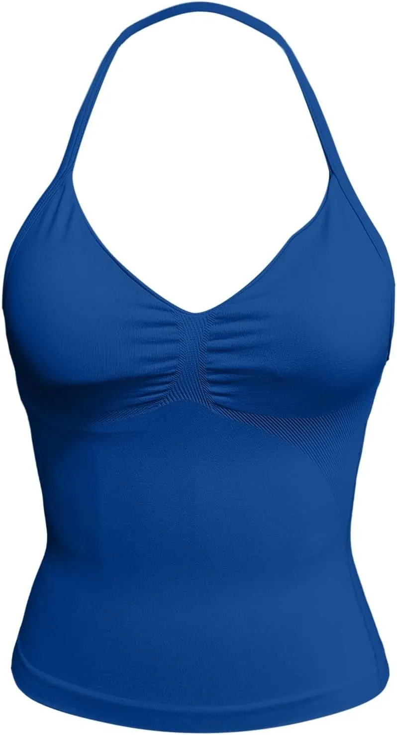 Women Workout Tank Tops Spaghetti Strap Halter Top Summer Sleeveless Yoga Shirts Running Gym Camisole Athletic Wear